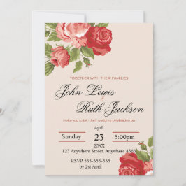Röda Rosor Script Bröllopsinbjudan | Elegant Roma Inbjudningar