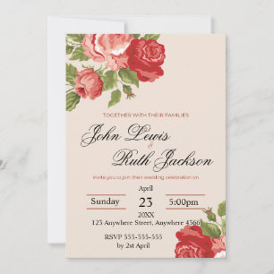 Röda Rosor Script Bröllopsinbjudan Elegant Roma Inbjudningar