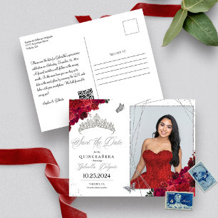 Röda rosor & silvertiara Quinceañera-foto Vykort