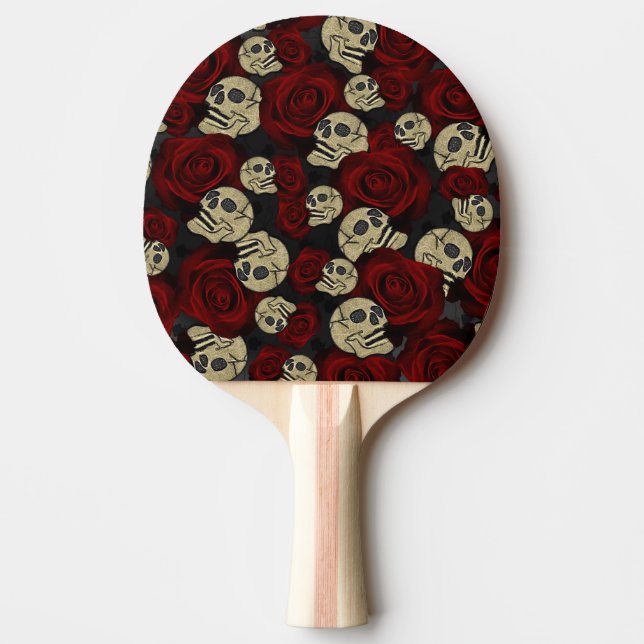 Röda rosor & skallar Grå Svart Blommig Gotisk Pingisracket (Framsidan)