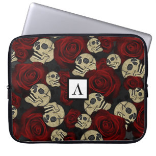 Röda Rosor & Skallar Grått Svart Blommig Gotisk Laptop Fodral