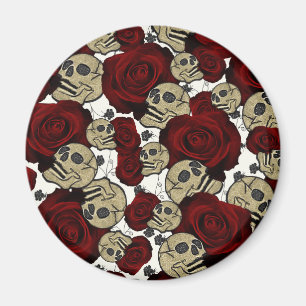 Röda rosor & skallar Svart floral gotisk vit Magnet
