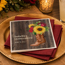 Röda rosor Solrosar Cowboy Stövlar Quinceanera Pappersservett