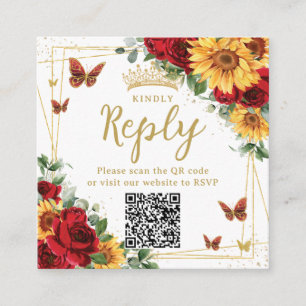 Röda rosor solrosor Quinceanera RSVP QR-kod Tilläggskort