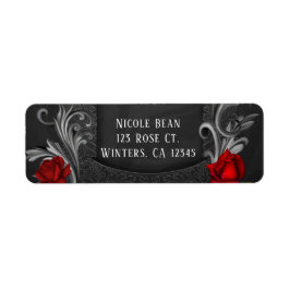 Röda Rosor Svart Ornamenterad Gotisk Bröllop Returadress Etikett