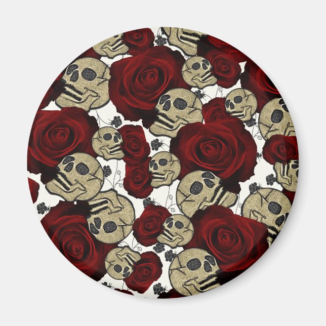 Röda rosor & svarta blommor gotisk vit magnet (Framsidan)