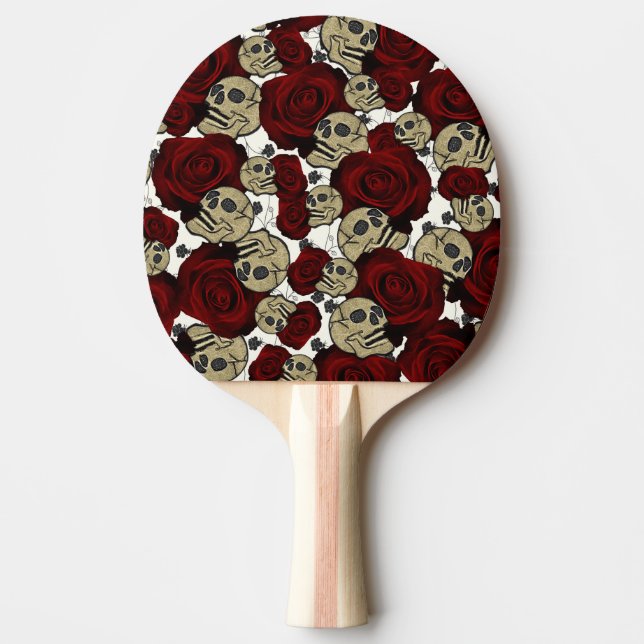 Röda rosor & svarta blommor gotiska vita pingisracket (Framsidan)