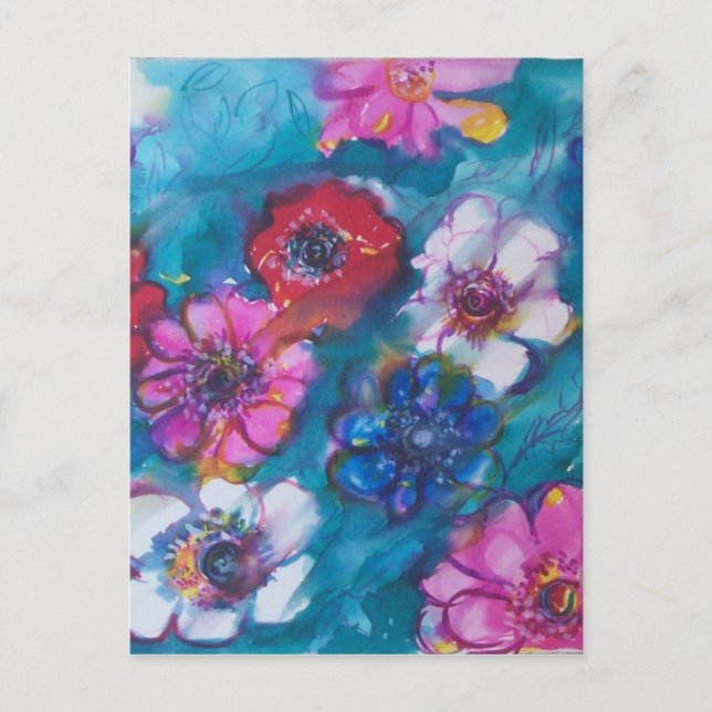 RÖDA ROSOR VITA FÄRGPÅFYLLNAD BLOMMA I BLÅTT VYKORT (Framsida)