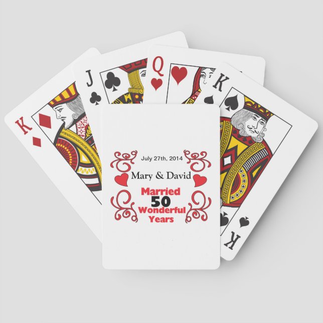 Röda rulla- & hjärtanamn & daterar 50 år årsdag casinokort (Baksidan)