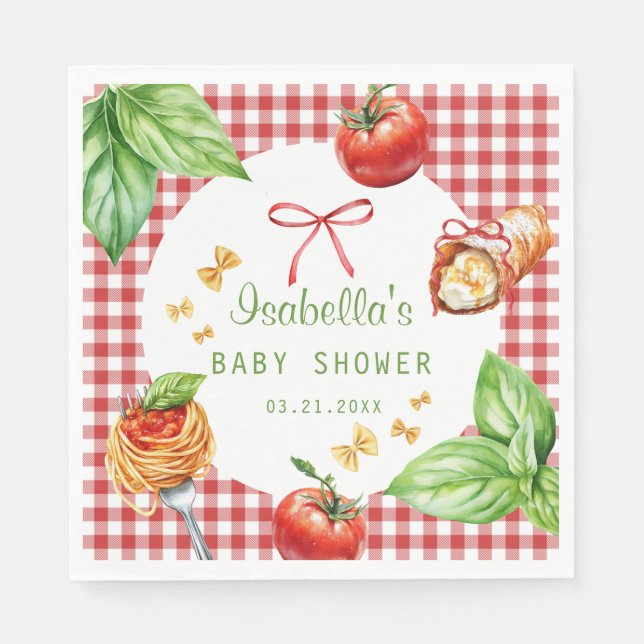 Röda rutiga 'Holy Cannoli' Baby Shower-pappersserv Pappersservett (Framsidan)