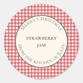 Röda rutytryckta mat- och burk-etiketter för hemma runt klistermärke