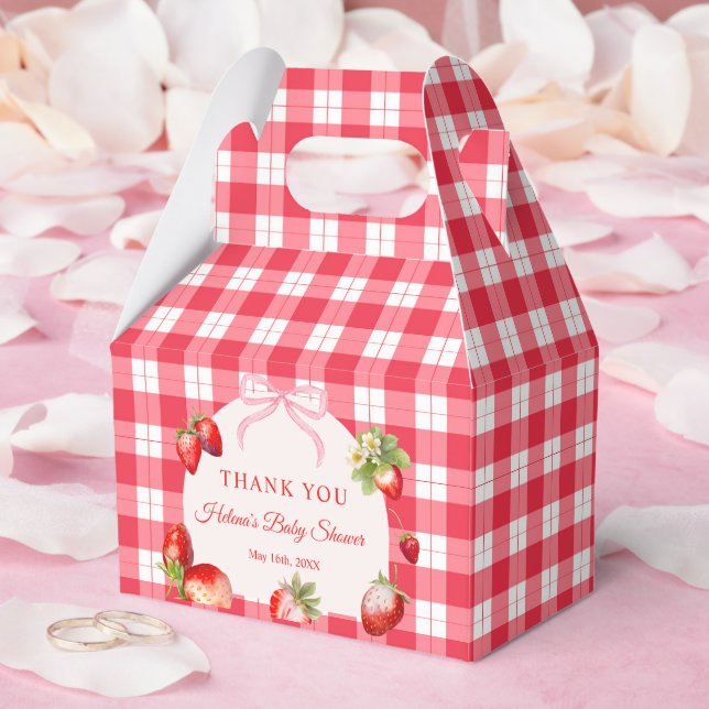 Röda rutyx jordgubbar baby shower tack presentaskar (Bröllop)