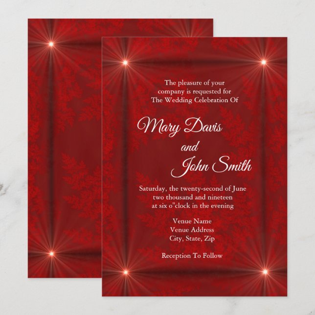 Röda sammetsstjärnskott inbjudningar (Fram/baksida)