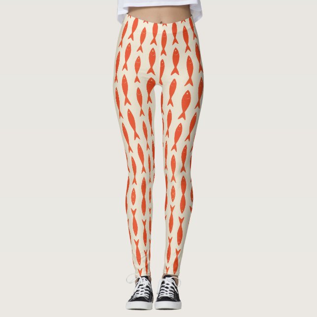 Röda Sardiner Fisk Sommar Leggings (Framsida)
