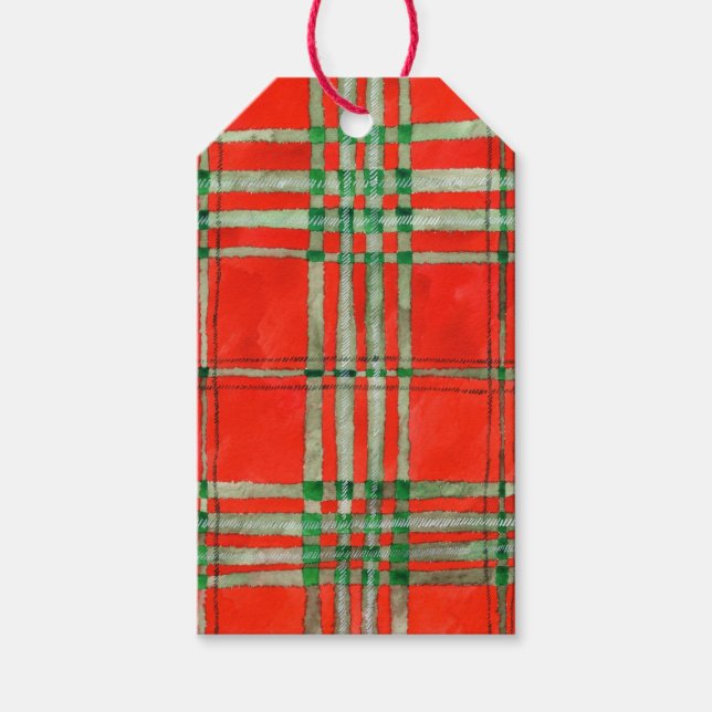 RÖDA SCOTT TARTAN presentkortsetiketter Presentetikett (Framsidan)