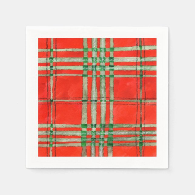 RÖDA SCOTT TARTAN Standard Cocktail Pappersservett (Framsidan)