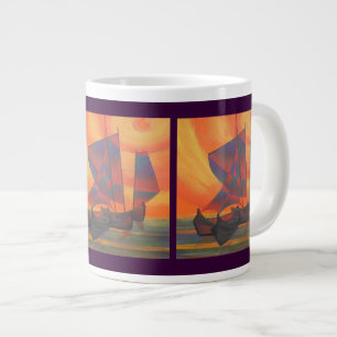 Röda segel i den Sunset Cubist-skräppost-Abstrakte Jumbo Mugg