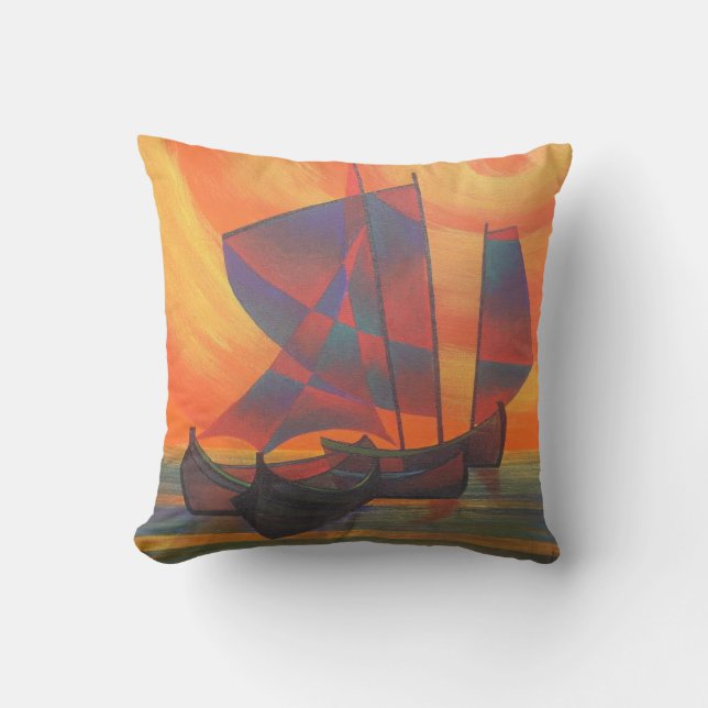 Röda segel i den Sunset Cubist-skräppost-Abstrakte Kudde (Framsida)
