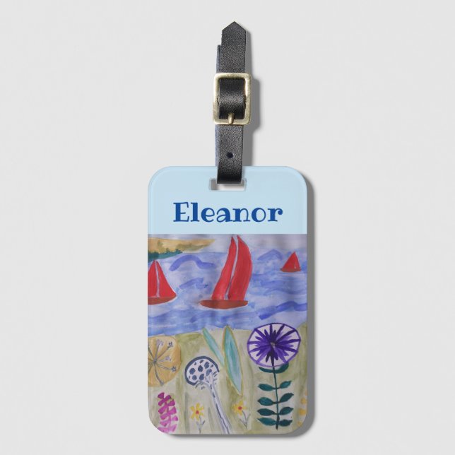 Röda segel och blommor bagagebricka (Framsida vertikal)