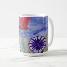 Röda segel och blommor kaffemugg