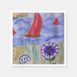 Röda segel och blommor pappersservett
