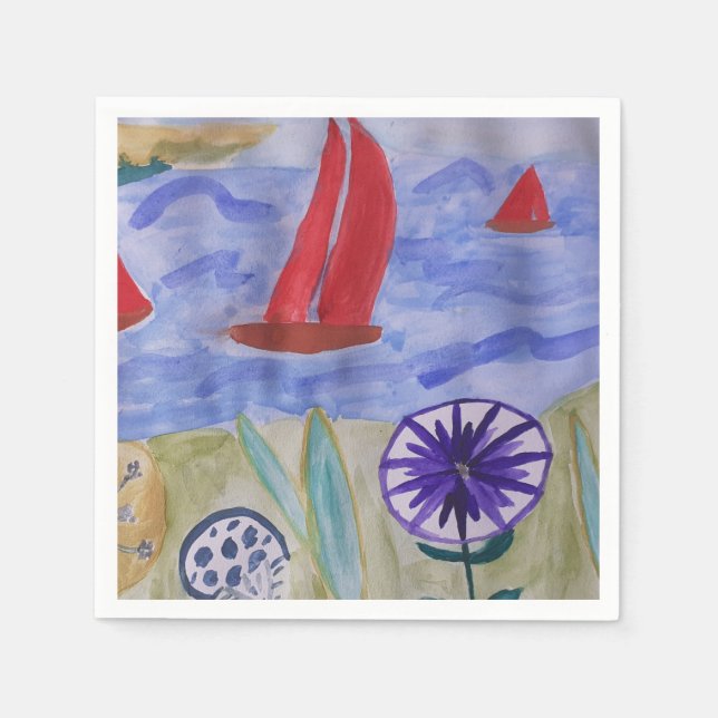 Röda segel och blommor pappersservett (Framsidan)