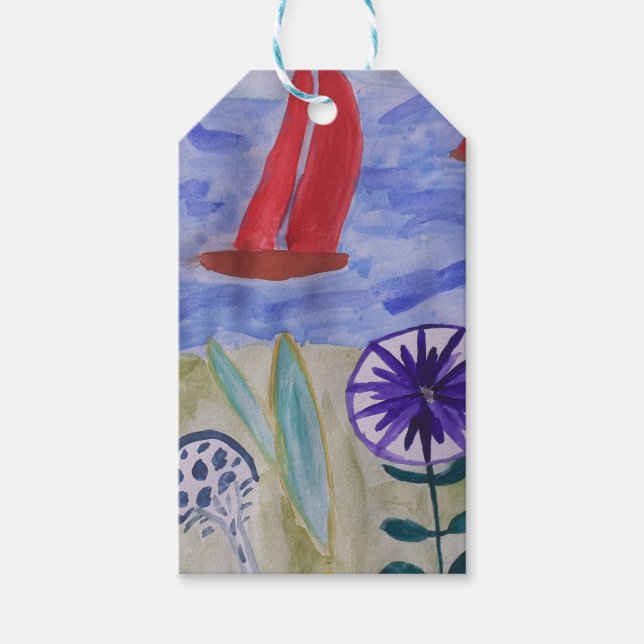 Röda segel och blommor presentetikett (Framsidan)