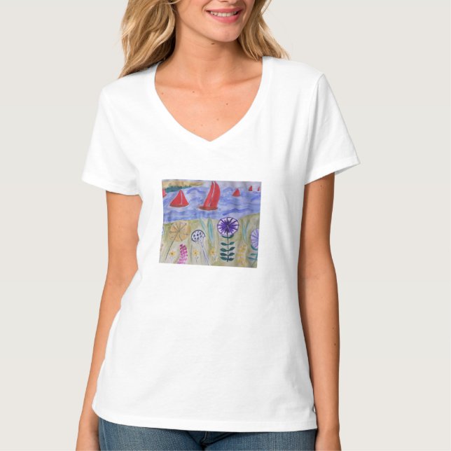 Röda segel och blommor t shirt (Framsida)