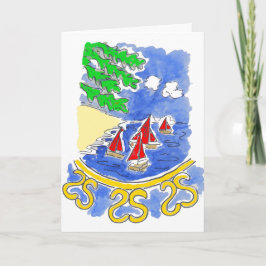 Röda segelbåtar på sjön kort