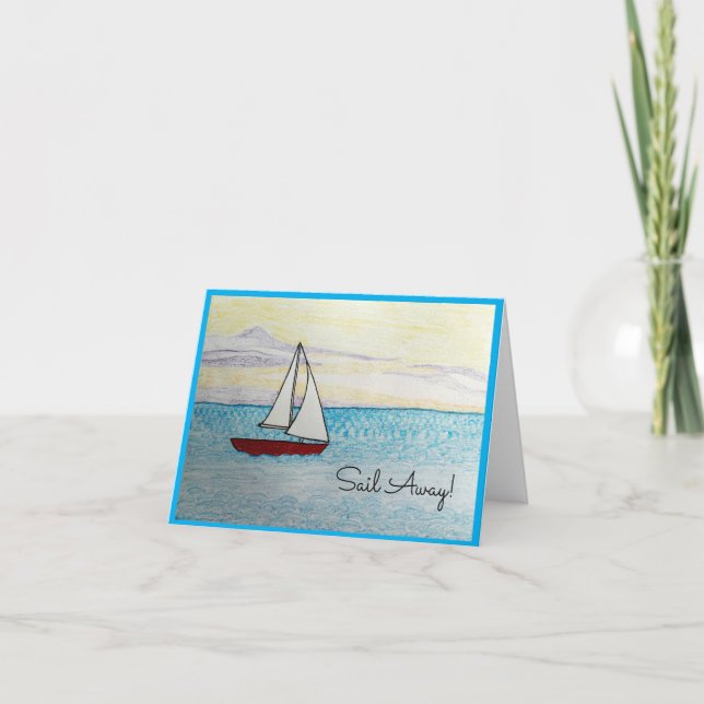 Röda segelbåten - Sail Away! Tomt gratulationskort Anteckningskort (Framsida)
