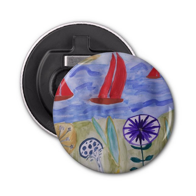 Röda seglar och blommor Knappen Flasköppnare (Framsidan)