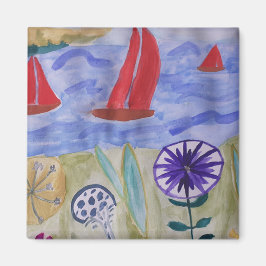 Röda seglar och blommor, magnet