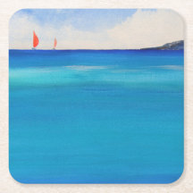 Röda seglar på Blå Vatten, vattenfärgsfärg