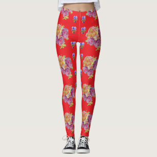 Röda Shabby chic Rosor Ro Blommönster Leggings