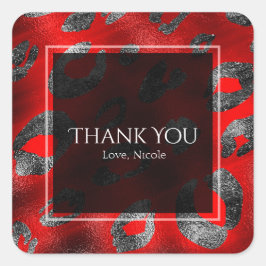 Röda & Silver Leopardtryck Party Favor Fyrkantigt Klistermärke