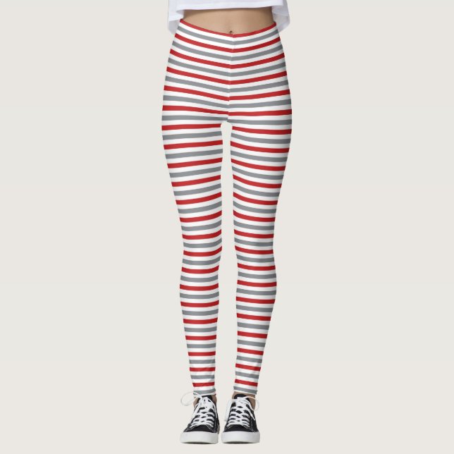 Röda Silver och vita julen Rand Leggings (Framsida)