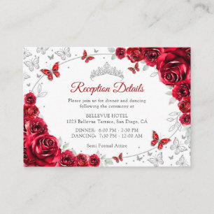 Röda Silver Quinceanera-mottagningsdetaljer Tilläggskort