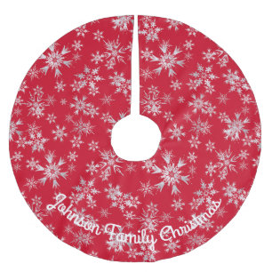 Röda Silver Snöflingor Personligt Meddelande Julgransmatta Borstad Polyester