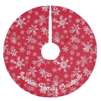 Röda Silver Snöflingor Personligt Meddelande Julgransmatta Borstad Polyester