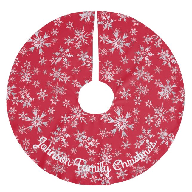 Röda Silver Snöflingor Personligt Meddelande Julgransmatta Borstad Polyester (Framsidan)
