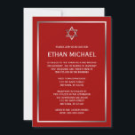 Röda Silver Stjärna av David Bar Mitzvah-inbjudnin Inbjudningar<br><div class="desc">En klassisk Bar Mitzvah-inbjudan med en Stjärna av David-design i silver och rött. Modern och formell -- Personalisera enkelt för ditt evenemang! Designen är platt tryckta illustrationer/grafik - INTE FAKTISK SILVERFOLIE.</div>