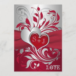 Röda, Silvera Rullar, Hjärtan Bröllopsinbjudan Inbjudningar