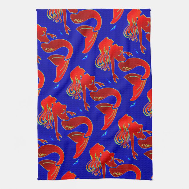 röda sjöjungfruar kökshandduk (Vertikal)