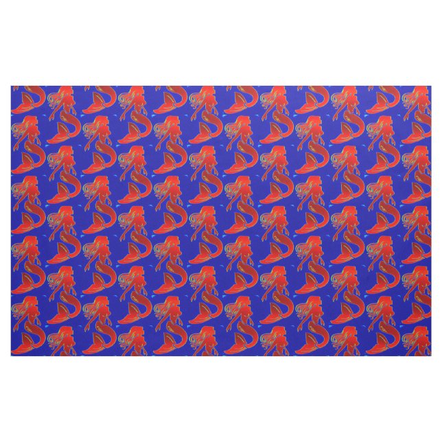 röda sjöjungfruar på blå tyg (Fat Quarter)
