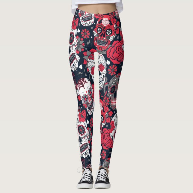 Röda skalle, blommönster leggings (Framsida)