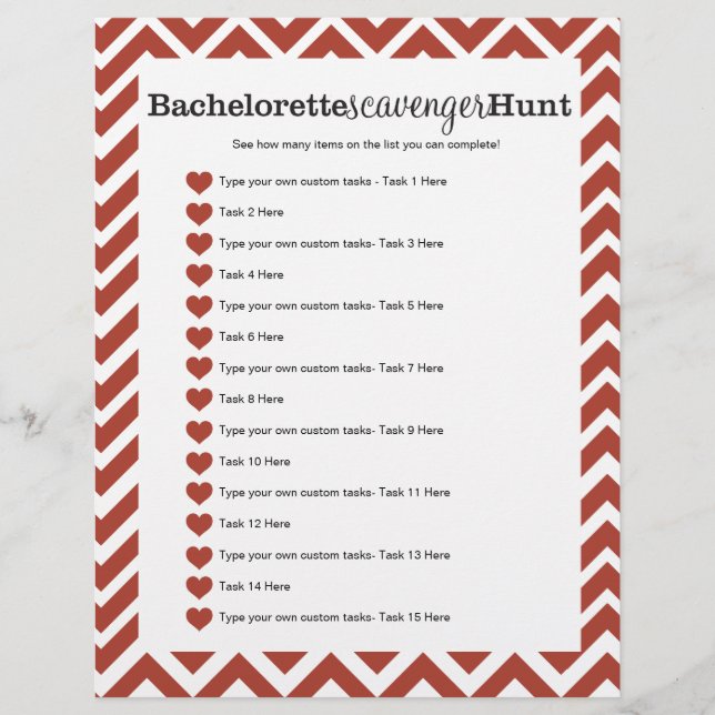 Röda Skavenger Hunt Game för Bachelorette Party Re (Framsida)