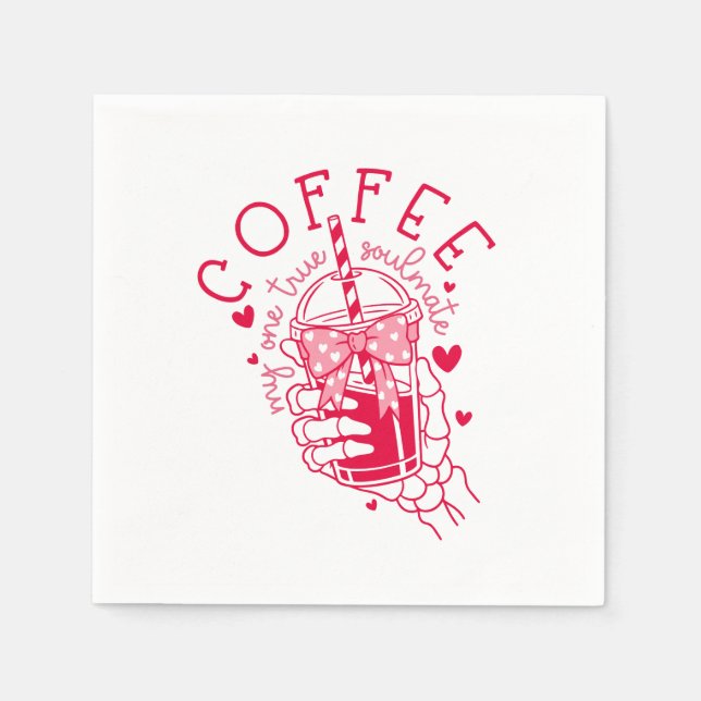 Röda Skelett Hand Kaffe Själskatta Hjärtan Pappersservett (Framsidan)