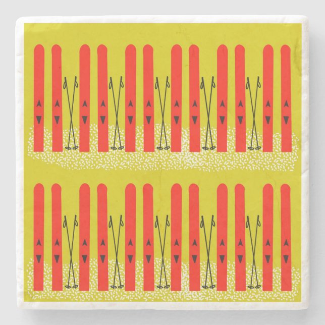 Röda skidor på gult underlägg (Framsidan)