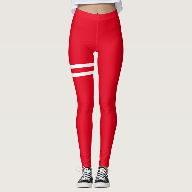 Röda skinn med vit Linjer Leggings (Framsida)