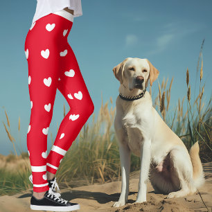 Röda skinn med vita örter och Rand Leggings